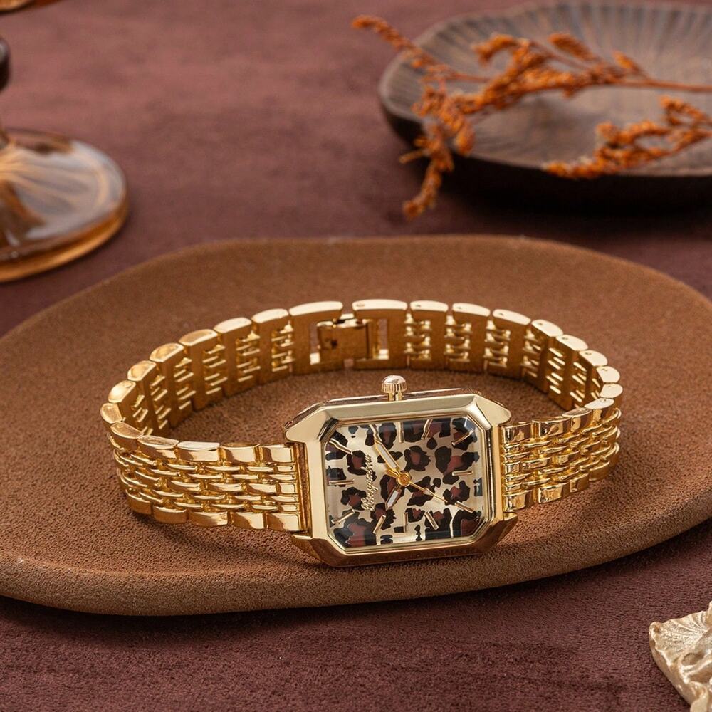 Vintage Style Leopard Print Women’s Watch Gold Bracelet Watch